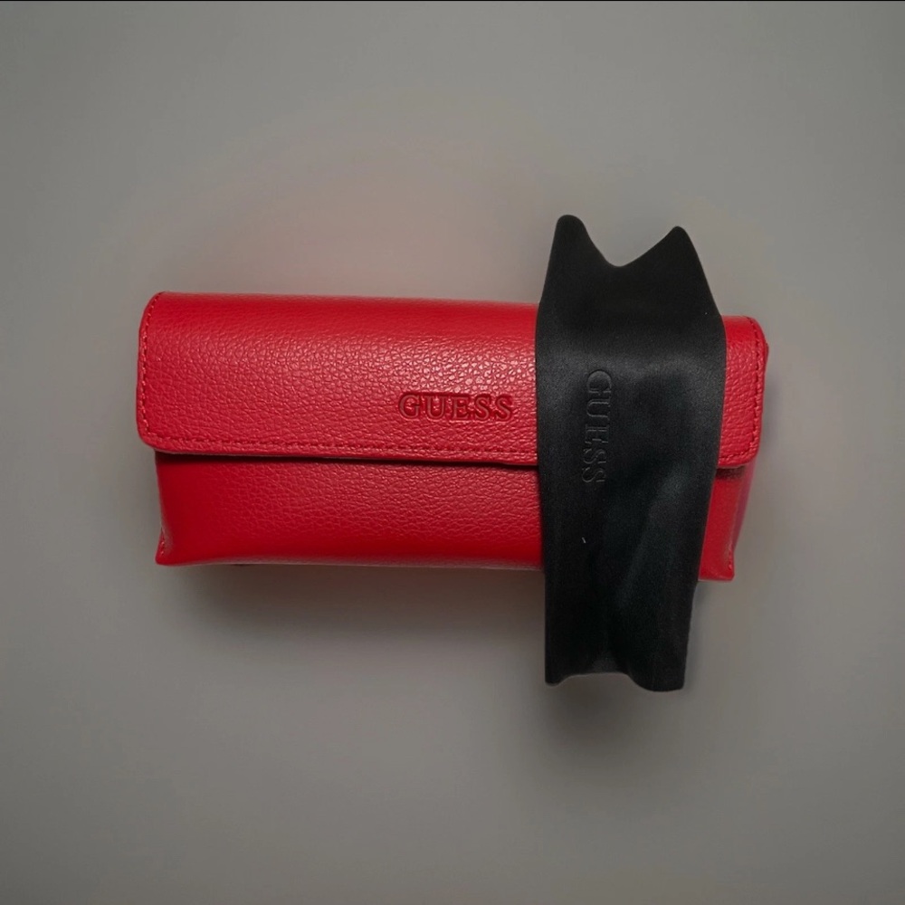 GUESS Red Leather Eyewear Case with Black Sleeve